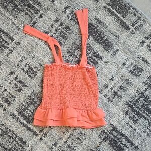 Coral Smocked Crop Top